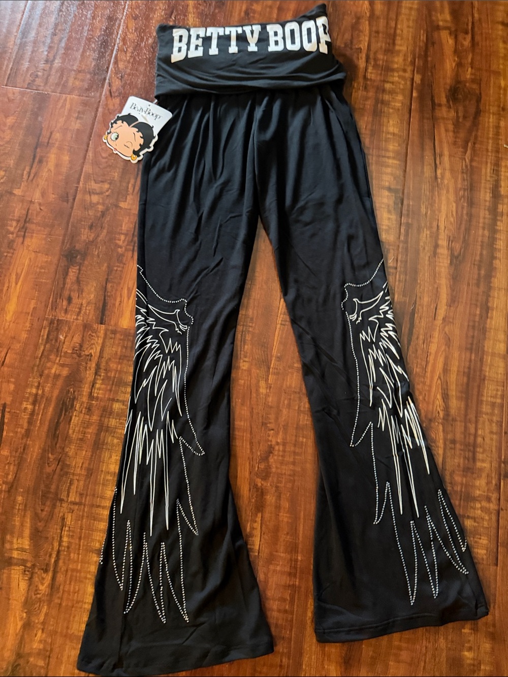 Betty Boop Black Flare Pants with Wing Graphics